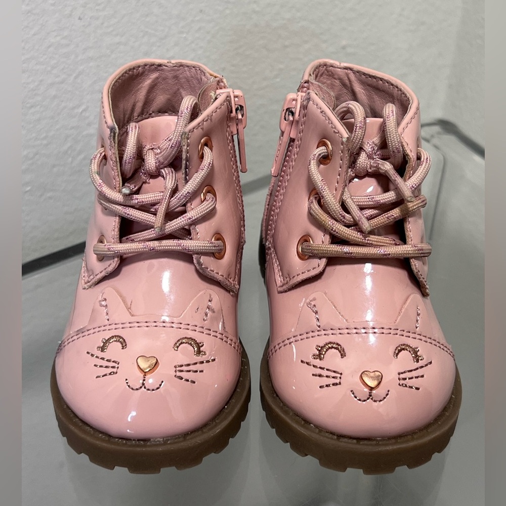 Pink Cat Face Girls Boots Size 2